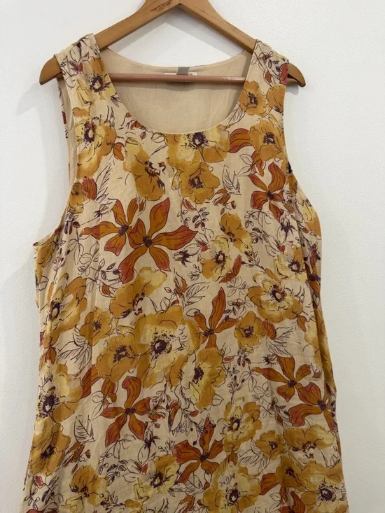 Coldwater Creek Vintage Linen Floral Midi Dress 18 Cottagecore Boho Summer - Picture 2 of 10